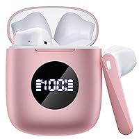 Bluetooth Headphones V5.3 Wireless Earbuds Ear buds with 50Hrs Battery Life Deep Bass Earphones with Wireless Charging Case & LED Power Display Waterproof Microphone Headset for TV Tablet Phone Pink