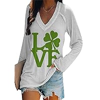 EFOFEI Women's St. Patrick's Day Sweatshirt Long Sleeve Clover Shirts Ireland Shamrock Print Tops
