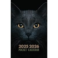 Pocket Calendar 2 year 2025-2026: with holidays , Small Size Monthly Planner For Purse with black cat cover