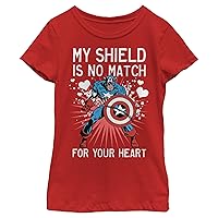 Marvel Girl's Capt Heart Shield T-Shirt, Red, Large