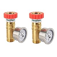 Watflow Lead-Free Brass, Water Pressure Regulator, Garden Hose Pressure Regulator, Pressure Reducer with pressure gugue, For Camper, Trailer, RV, Garden, Plumbing System，2Pcs