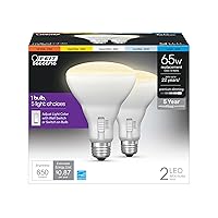 Feit Electric BR30 LED Light Bulb, 65W Equivalent, Dimmable, Color Selectable 6-Way, E26 Medium Base, 90 CRI, 650 Lumens, Damp Rated Recessed Lighting Bulb, 22-Year Lifetime, BR30DM/6WYCA/2, 2 Pack