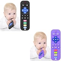 USLAI Baby Teether Toys, 2-Pack Teething Toys for Babies 𝟑 𝟔 𝟏𝟐 𝟏𝟖 𝐌𝐨𝐧𝐭𝐡𝐬, TV Remote Control Shape Teething Relief Baby Toys, BPA Free Silicone Sensory Chew Toys