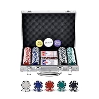 VEVOR 200-Piece, Complete Poker Playing Game Set with Aluminum Carrying Case, 11.5 Gram Casino Chips, Cards, Buttons and Dices, for Texas Hold'em, Blackjack, Gambling, None