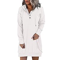 XJYIOEWT Bodycon Maternity Dress,Womens Casual Hoodies Dress Fall Long Sleeve Sweatshirt Button Down Drawstring Pullover