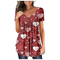 FQZWONG Valentines Day Shirts Women St Patricks Day Shirts Plus Size Short Sleeve Tops Casual Graphic Tees V Neck Blouses