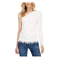 Leyden Womens Ivory Fringed Embroidered Long Sleeve Asymmetrical Neckline T-Shirt Party Top Size XL