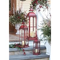 Melrose 49112 Lantern, 20, 28 and 37 inches Height, Set of 3, Metal and Glass