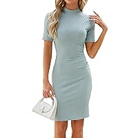 Womens Summer Dresses 2024 Spring and Summer New Round Neck Pumped Pleated Loose Dress