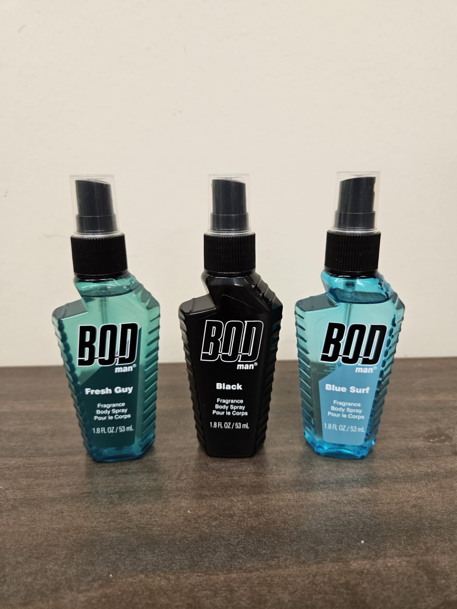 BOD Man Body Spray Pack of 3 Styles, Black, Fresh Guy, Slue Surf
