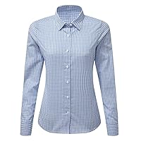 Ladies Long Sleeves Check Print Collared Shirt Womens Formal Office Wear Blouse