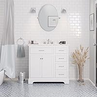 Aria 36-inch Bathroom Vanity (Carrara/White): Includes White Cabinet with Authentic Italian Carrara Marble Countertop and White Ceramic Sink