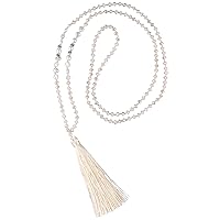 C·QUAN CHI Long Chain Pearl Tassel Necklace Handmade Crystal Beaded Pendant Bohemian Women Statement Jewelry for Women Gifts for Girls