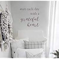 Start Each Day Grateful Heart Wall Decals Inspirational Quote 23x23-Inch Eggplant