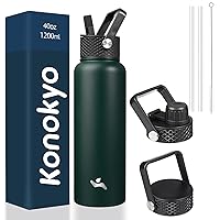 Insulated Water Bottle with Straw,40oz 3 Lids Metal Bottles Stainless Steel Water Flask,Army Green