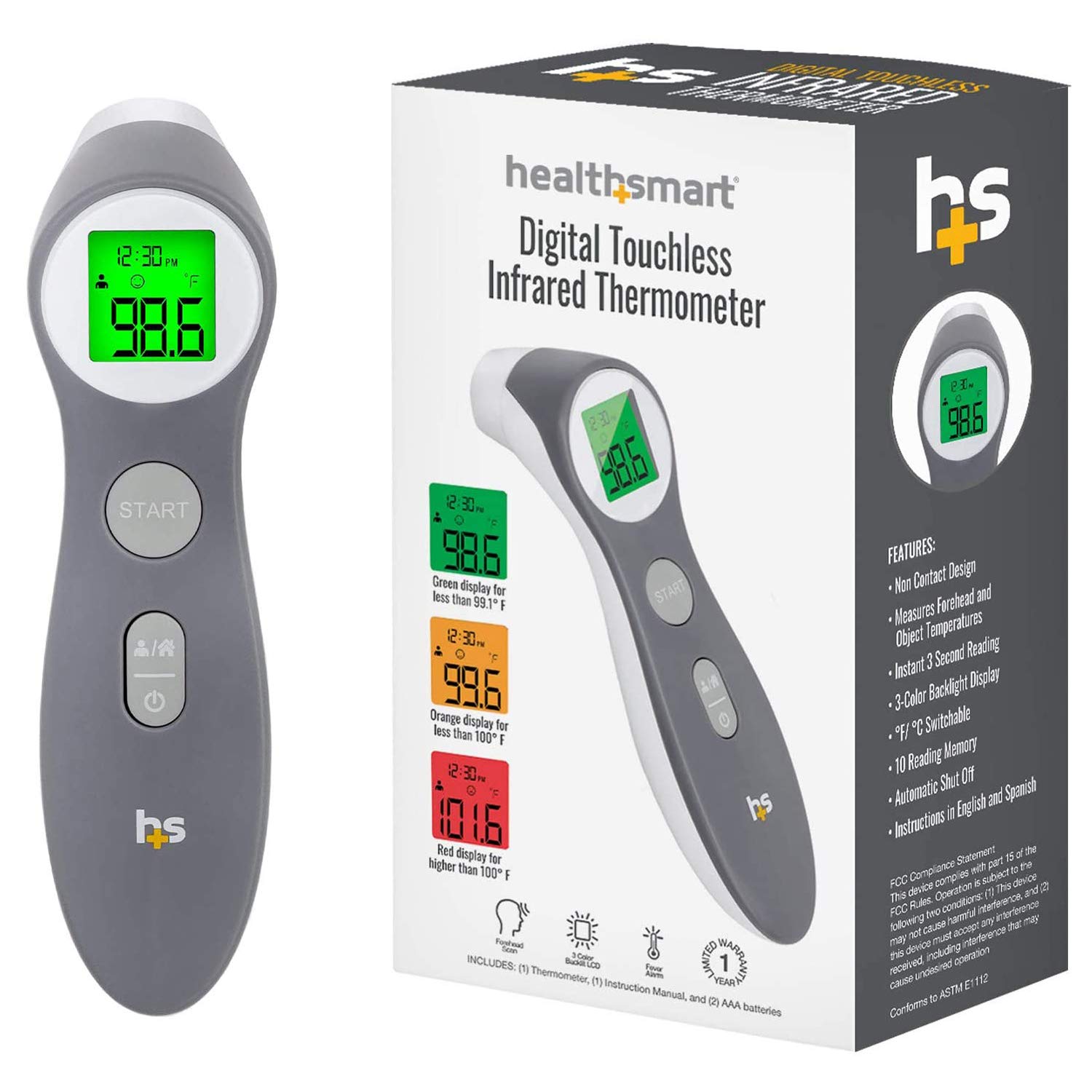 HealthSmart Digital Thermometer for Adults and Children, Forehead Thermometer, Baby Thermometer, Infrared Thermometer, Temperature Gun to Test Objects or Air, FSA & HSA Eligible
