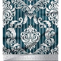 Soimoi Heavy Canvas Blue Fabric - by The Yard - 58 Inch Wide - Stripe & Vector Design Damask Fabric - Modern and Chic Patterns for Stylish Projects Printed Fabric