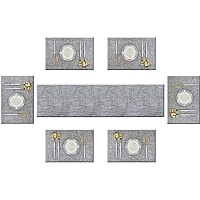 Bright Dream Table Mats for Dining Table Washable Easy to Clean PVC Table Placemats with Rrunner (1 Table Runner and 6 Placemats, Smoky Gray)