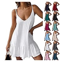 Women's Fall Dresses 2023 Color V Neck Strappy Beach Dress (Adjustable Straps) Dresses That Hide Belly Fat, S-2XL