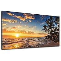 Sunset Beach Canvas Wall Art - Tropical Island Beach Pictures Natural Beauty Scene Wall Decor Coastal Ocean Waves Painting Coconut Trees Canvas Print Artwork Home Office Decoration 20