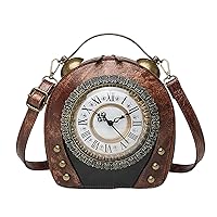 Clock Purse Vintage Working Clock Handbags For Women PU Leather Handbag Shoulder Bag (Color : A, Size : 6.3 * 3.3 * 8IN)