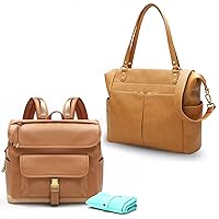 MOMINSIDE Diaper Bag Tote Leather Diaper Bag Backpack for Mom Dad Baby Registry Search, Large Travel Baby Bag for Boys Girls with 4 Insulated Pockets, Changing Station, Fit 13 inches Laptop