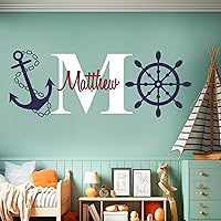 Personalized Name & Initial Rudder & Anchor Vinyl Wall Decor I Nursery Wall Decal for Baby Boy & Girl Decoration I Nautical Decor I Multiple Options for Customization (Wide 50