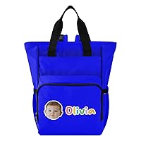 Blue Custom Diaper Bag Backpack Personalized Photo Baby Bag for Boys Girls Toddler Multifunction Travel Backpack for Maternity Mom Dad with Stroller Straps