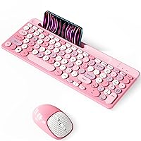 Bluetooth Keyboard and Mouse Wireless,Multi-Device Rechargeable Keyboard and Mouse Combo with Phone Holder (Bluetooth 5.0+3.0+2.4GHz) Quiet Ergonomic Compatible with Mac/Windows/iOS/Android (Pink)