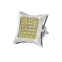 Dazzlingrock Collection Round Yellow Diamond Concave Kite Unisex 1Pc Stud Earring (0.03 ctw, Color Yellow, Clarity I2-I3) in 925 Sterling Silver
