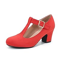Women's Mary Jane Pumps T-Strap Block Chunky High Heels Ankle Strap Buckle Comfortable Wedding Dress Evening Party Shoes