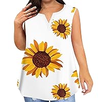 Summer Outfits for Women, Casual Tops Sunflower Clothes Plus Size Womens Clothing Sleeveless Button Shirt, L, 5XL