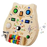 Montessori Busy Board Toys - Wooden Sensory Toy with LED Light Switches, Music, Toddler Light Switch Toys Educational Activity Travel Toys for 1+ Year Old Baby and Toddler