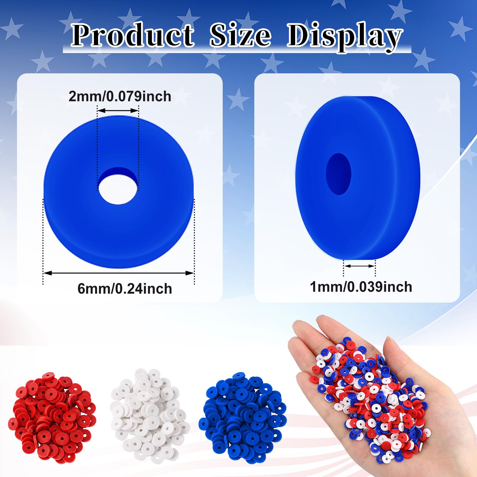 Augshy 4200pcs Red White and Blue Clay Beads, Patriotic Independence Day Heishi Round Flat Polymer 4th of July Spacer Beads for Jewelry Making Necklace Bracelet Earring Decorations Supplies