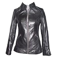 New Womens Soft Lambskin Grain Leather Short Jacket