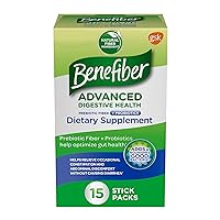 Benefiber Advanced Digestive Health Prebiotic Fiber Supplement Powder with Probiotics for Occasional Constipation and Abdominal Discomfort Relief, Low FODMAP - 15 Sticks (3.0 Ounces)