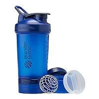 BlenderBottle Shaker Bottle with Pill Organizer and Storage for Protein Powder, Classic V2 ProStak System, 22-Ounce, Blue