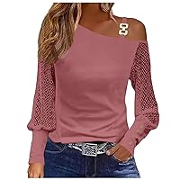 One Cold Shoulder Tops for Women Dressy Casual Hollow Out Crochet Lace Long Sleeve Shirts Fall Fashion Pullover Blouses