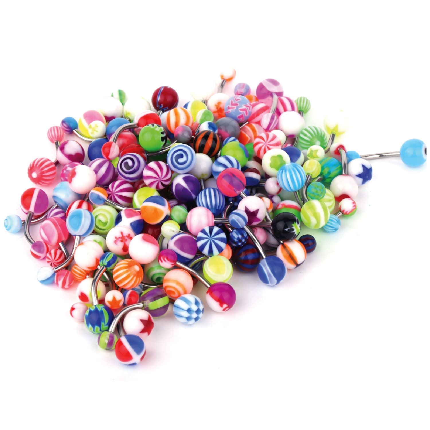 BodyJ4You 100PC Belly Button Rings Banana Barbells 14G Steel Flexible Bar Mix Color Body Jewelry