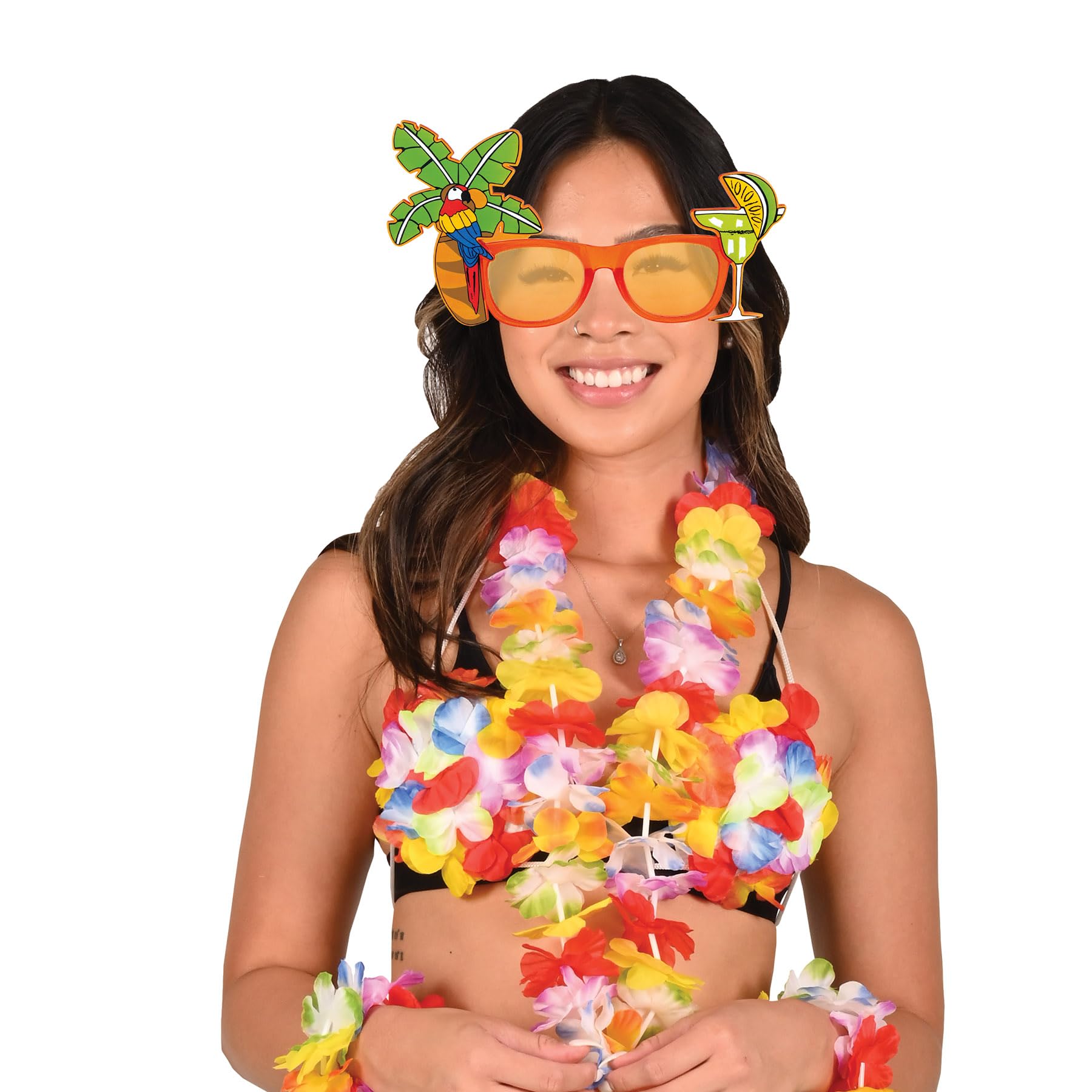 Beistle 2 Piece Palm Tree & Parrot Eye Glasses For Tropical Hawaiian Beach Luau Party Favors, Celebrating With You Since 1900