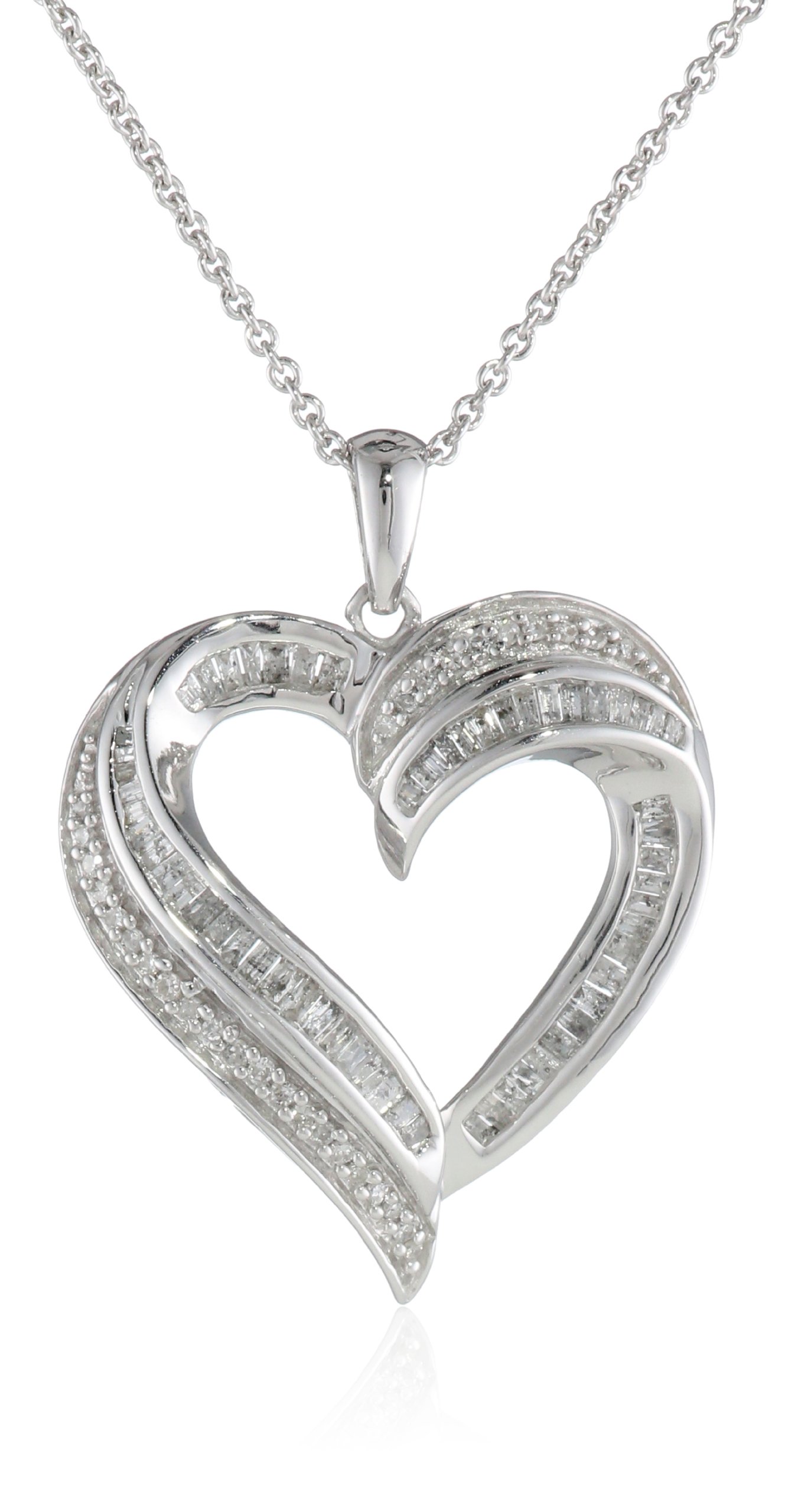 Amazon Collection women Sterling Silver Diamond Heart Pendant Necklace (1/2 cttw), 18