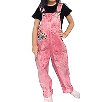 Peacolate 4-15T Little&Big Girls Rompers Loose Bib Overalls Jeans Denim Jumpsuits (Pink,5-6Years)