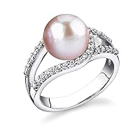The Pearl Source Freshwater Cultured Pearl Ring for Women, Tessa Ring in Pink with Sterling Silver and Crystals