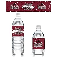 Graduation Party Water Bottle Labels Class of 2024 - Water Bottle Waterproof Wrappers - 24 Stickers (Maroon)