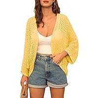 Open Front 3/4 Sleeve Batwing Cardigan for Women Lightweight Crochet Summer Cardigan Hollow-out Cover Ups