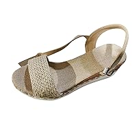 Sandals For Women Casual Summer Ladies Fashion Summer Open Toe Straw Rope Upper Buckle Wedge Heel Thick Sole Sandals