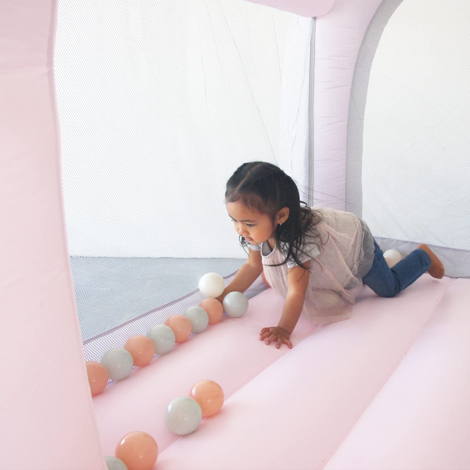 Bounceland Daydreamer Cotton Candy Bounce House, Pastel Bouncer with Slide, 8.9 ft L x 7.2 ft W x 6.7 ft H, UL Blower Included, Basketball Hoop, 30 Pastel Plastic Balls, Trendy Bouncer for Kids