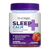 Natrol Sleep+ Calm, Drug Free Sleep Aid Supplement, Calm an Active Mind, Ease to Sleep, 60 Strawberry Flavored Gummies