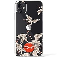 Clear Case Compatible with iPhone 15 14 13 Pro Max 12 Mini 11 SE Xr Xs 8 Plus 7 6s Girls Protective Bird Cover Slim Cranes Flexible Traditional Silicone Name Women Lightweight TPU Art Japanese