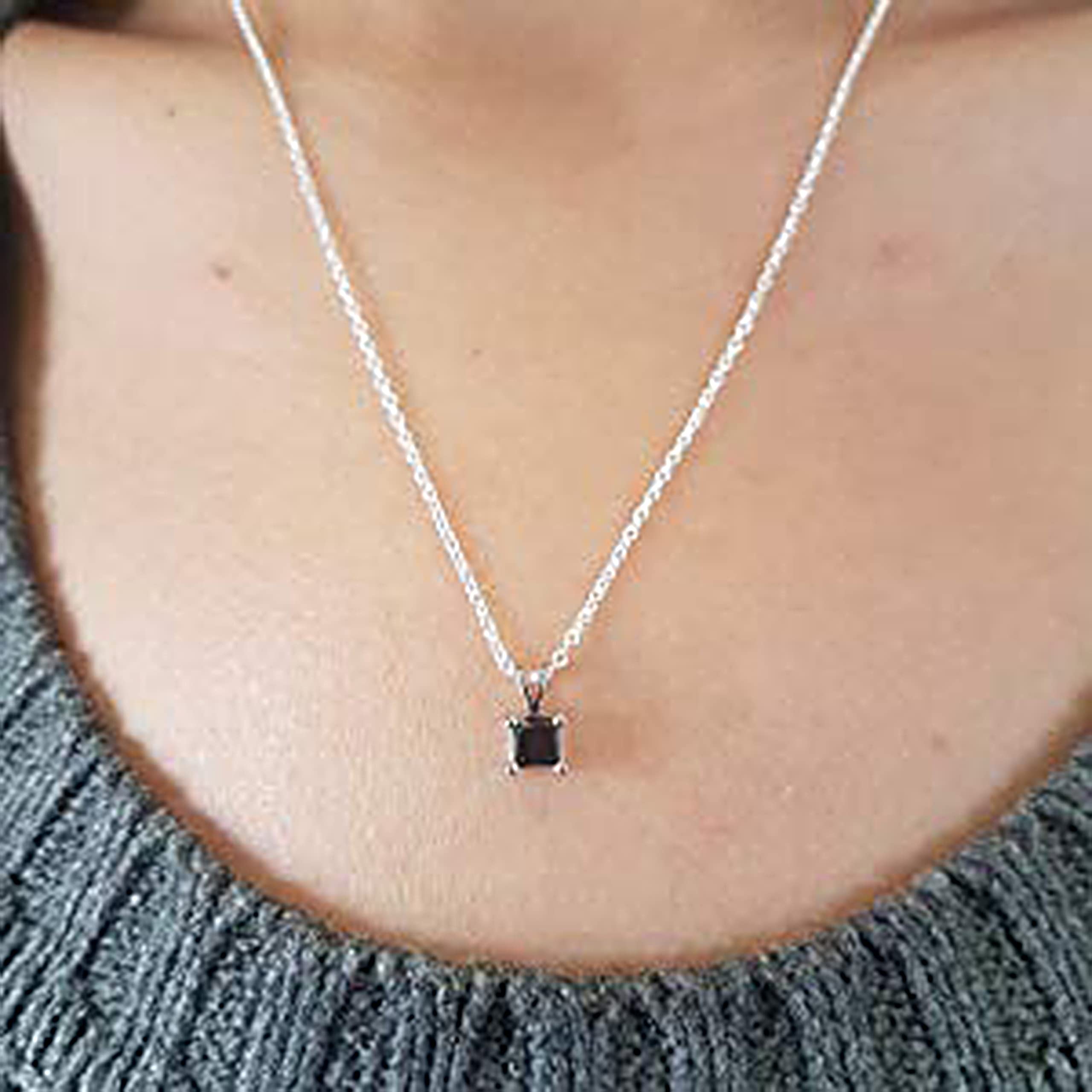 Dazzlingrock Collection Princess Black Diamond Solitaire from 1/4 Carat to 1 Carat Pendant With 18 Inch Silver Chain, 14K Gold